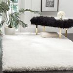 Carpetify Luxury Shaggy Carpet Solid Plain Fluffy Fur Rectangular Rugs For Bedroom Living Room 3X5 Feet Microfiber & Polyster Modern Interior Floor Mat White