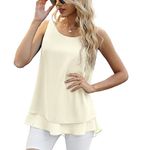 Yommay Ladies Tops Summer Women's Blouses Shirts Loose Sleeveless Tank Top Chiffon Vest Tops for Women,Beige White,X-Large