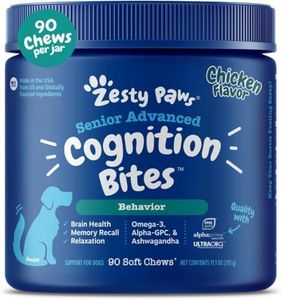 Zesty Paws Advanced Cognition Soft Chews for Dogs - with Omega 3 DHA, Ashwagandha & Alpha GPC - for Senior Dog Brain Health & Nervous System Support - Supplement for Calming & Relaxation - 90 Count