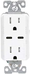 Eaton TRUSBC15W-BOX USB-C Charger with Duplex Receptacle, White