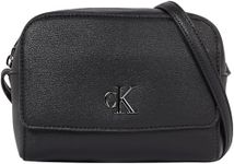 Calvin Klein Jeans Women's Small Monogram Camera Bag with Zip, Black (Black/Shiny Gunmetal), One Size