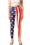 Cosplaya Womens Long Striped Leggings High Waisted 4th of July American Flag Stars Buttery Soft America USA 2024, Blue With Stars and Stripes, Small