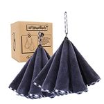 myHomeBody Hand Towels with Button Loop, Hand Towels with Hanging Loops, Kitchen Hand Towels with Button, Charcoal Fiber, Set of 2, Midnight Blue