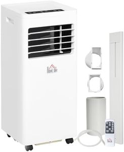 HOMCOM 4-In-1 Portable Air Conditioner, White Air Conditioning Unit, with Remote Control Wheels Cooling Dehumidifying Ventilating - 7000BTU
