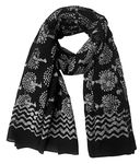 Peacock Hand Block Batik Print Black Off White Women’s Scarf/Stole - 100% Soft Cotton, Elegant Design, 100 x 180 cm, All-Season Versatile Accessory Sunlight & Dust Protection, Sweat Absorbent