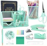 12 in 1 Teal Green Desk Organizers and Accessories Set, Green Gifts for Coworkers, Green Office Supplies Include Stapler Pen Holder Tape Holder Staples Scissors Ruler Staple Remover for Home School