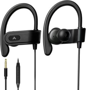 Avantree E171 - AUX 3.5mm Wired Earbuds with Microphone & in-Line Volume Control, Compatible with Traditional 3.5mm AUX Phones - Corded Headphones with Ear Hook for Running & Sports, Black