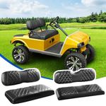 NOKINS 4PCS Golf Cart Diamond Seat Covers Kit, Front and Rear Seat Covers Fits Club Car DS OEM Ordinary Seat Cushion, No Need to Staples, Durable Breathable vinyl (Black&Black Stitching)