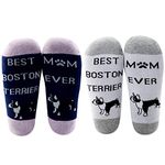 MBMSO 2 Pairs Best Boston Terrier Mom Ever Socks Boston Terrier Mom Gifts Boston Lover Gifts Dog Owner Gifts, 1pair Purple+1pair Grey, Large