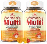 Womens Multivitamin Gummies, Sugar-Free Methylated Multivitamins w/D3 + K2, Vegan Omega 3, Algae Calcium, Daily Vitamin A C E B6 B12 Folate, Inositol, Minerals for Energy, Mood, Bone, Hormore, 120 Cts