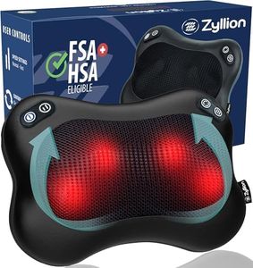 Zyllion Shiatsu Back and Neck Massager with Heat - Cordless Rechargeable 3D Kneading Deep Tissue Massage Pillow, 2 Speeds and Rotation Control for Chair, Car, Muscle Pain Relief - Black (ZMA-34RB)