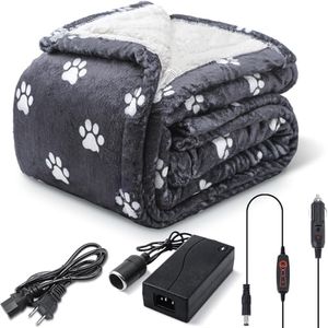 Datanly Heated Car Blanket with 3 Heating Levels 12 Volt Electric Blanket for Home Bedroom Car Truck or Rv Portable Heated Throw Camping Essentials for Winter Home Office 59 x 43 Inch Gray Puppy Paws