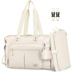 RAINSMORE Baby Changing Bags Nappy Tote Bag Waterproof Baby Diaper Bag for Mom and Dad with Pacifier Holder and Portable Changing Mat White