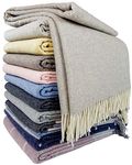 Cashmere Blanket Wool Blanket 100% Merino Wool Cashmere Mix 140 x 200 cm Very Soft Plaid Cuddly Blanket Faro (Beige/Grey)