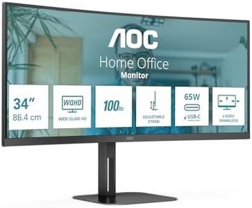 AOC CU34V5CW - 34 Inch Curved QHD Monitor,100Hz, VA, WebCam, USB-C Docking,65W power delivery, USN Hub, Height Adjust, Speakers (3440 x 1440 @100Hz, 300 cd/m² , HDMI 2.0/ DP 1.2 / USB-C 3.2 DP alt)