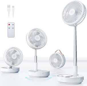 Primelove Portable Oscillating Travel Fan, 10400mAh Battery Operated Rechargeable USB Floor Table Desk Fan with Remote, 4 Speed Settings Pedestal Fan for Home Bedroom Office Camping, White,8"