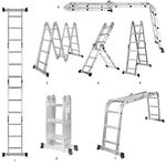 Yardlab 11.5Ft Multi Purpose Folding Scaffold Ladder with Work Platform, Aluminum Extension Step Ladder, 330Lbs Weight Rating with Safety Locking Hinges