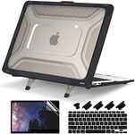 Batianda Protective Case for MacBook Air 13 inch 2021 2020 Release A2337 M1 A2179 A1932 Model Touch ID,Heavy Duty Honeycomb Hard Shell with Slim TPU Bumper and Fold Kickstand & Keyboard Cover, Black