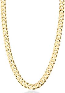 Miabella Solid 18K Gold Over Sterling Silver Italian 7mm Diamond-Cut Cuban Link Curb Chain Necklace for Men Women (Length 24 Inches)