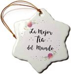 3dRose Snowflake Ornament - Floral La Mejor Tia del Mundo Spanish Best Aunt in The World Greatest - 3-inches (ORN_312371_1)