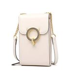 Crossbody Cell Phone Purse for Women, Genuine Leather Ladies Crossbody Phone Bags Cowhide Leather Cross Body Purse, White, One Size