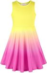 JESKIDS Little Girls Dress Sleeveless Casual Twirl Dresses Print Sundress Gradient Yellow Pink 8-9 Years
