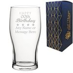 Personalised Engraved Novelty Pint Glass with Birthday Stars Design, Personalise with Any Age Name and Message for Any Birthday, Gift Box Included, Laser Engraved