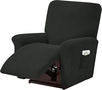 House of Quirk Stretch Recliner Covers, Jacquard Recliner Chair Slipcovers, Polyester Furniture Cover Recliner Sofa Couch Cover with Pocket for Living Room Sofa Cover - Black