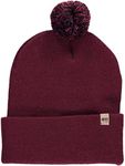 Minus33 Midweight Everyday Knit Cuff Pom Beanie - 100% Merino Wool - Winter Pom Pom Hat, Burgundy With Black and Burgundy Pom, One Size