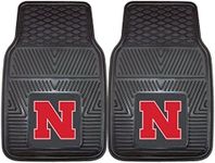 FANMATS 8871 Nebraska Cornhuskers 2-Piece Heavy Duty Vinyl Car Mat Set, Front Row Floor Mats, All Weather Protection, Universal Fit, Deep Resevoir Design - N Primary Logo, Black