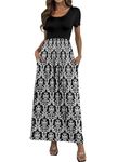 HAOMEILI Women's Short Sleeve Loose Plain Long Maxi Casual Dresses with Pockets XL Black White