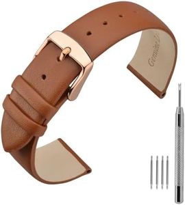 ANNEFIT Watch Straps 18mm, Calfskin Leather Watch Band with Rose Gold Buckle for Men Women (Brown)