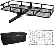 ARKSEN 60 x 25 Inch Folding Cargo Rack Carrier with Waterproof Cargo Bag & Nylon Net 500 Lbs Heavy Duty Capacity 2 Inch Receiver Luggage Basket Hitch Fold Up for SUV Pickup Camping Traveling