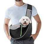 Pawaboo Dog and Cat Sling Carrier, Hand Free Dog Papoose with Zipper Touch Pocket, Breathable Mesh Puppy Carrier, Crossbody Satchel Dog Purse with Adjustable Strap for Outdoor Travel, Black, Small