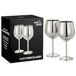 Oak & Steel - 2 Wine Glasses, 500 ml - Stainless Steel Wine Glasses with Gift Box (Silver)