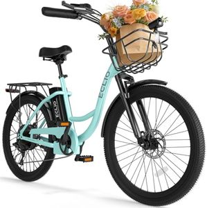 24'' Electric Bike for Adults, Peak 1000W Motor 28MPH, 48V 13Ah Removable Battery 65Miles, Step Through City Cruiser Ebike, Commuter E-Bike with 7-Speed and Front Basket, UL 2849 Certified (Blue)