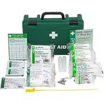 Safety First Aid Group Workplace First Aid Kit (Small 1-10 Persons) Economy HSE-Compliant with Inspection Tags, Wall Bracket, Extra Plasters