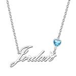 Kraven Personalized Dainty Name Necklaces Blue Birth Stone Custom Engraved Initial Nameplate Pendant Choker Customized Birthday Mother Christmas Gifts for Women Girls Teen Daughter (Jordan)