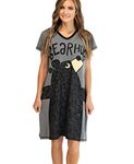 Lazy One Women's Nightgown, Funny V-Neck Sleep Shirt for Women, Bear & Moose Pajama Shirts, Bear Hug Grey Nightshirt, Small-Medium