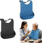 2-Pack Elderly Friendly Adult Bibs Waterproof Comfortable Silicone Reusable Washable Ideal for Men Women Unisex Adult Bibs for Meals Seniors Caregivers Home Use Baberos para Adultos(Blue, Gray)