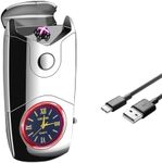COMANYI Electric Lighter USB C Rechargeable Lighter Windproof Plasma Dual Arc Lighters Electronic Flameless Cool Clock Lighters for Candles (Silver)