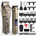 Hatteker Professional Hair Clippers for Men Beard Trimmer Clippers and Trimmer Set Waterproof T-Blade Trimmer Cordless Grooming Kit Nose Body Hair Trimmer Barber Clippers Hair Cutting Kit