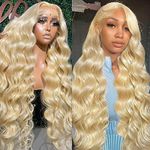 613 Lace Front Wig Human Hair 13x4 Blonde Lace Front Wig Body Wave 150% Density HD Lace Frontal Wig Pre Plucked With Baby Hair (613 lace front human hair wig, 30 Inch)