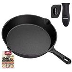 OVERMONT 9.6" Cast Iron Skillet Grill Pan Pre-Seasoned Frying Pan with Handle for Oven, Grill, Stovetop, BBQ, Kitchen and Camping Cookware