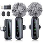 Wireless Microphone for iPhone/iPad/Android Phone, RICCHI 2 Pack Mini Microphone with Noise Cancelling & LED Display, Lavalier Microphones Clip on Lapel Mic for Video Recording, Vlog, Podcast, TikTok
