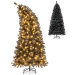 Goplus 6 FT Artificial Halloween Tree, Pre-Lit Black Christmas Tree with Bendable Top Section, 726 Branch Tips, 260 Warm White LED Lights, Metal Stand, Hinged Xmas Tree for Office Home Decoration