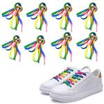 8 Pairs Rainbow Laces, Pride Shoelaces Gradient Neon Roller Skate Trainer Shoe Laces Flat Rainbow Laces for Adults Kids Sports Football Boots Canvas Athletic Sneakers Flat Shoe