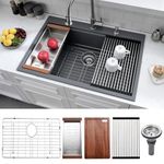 33 Inch Quartz Composite Kitchen Sinks - XTDGXS 33” Drop In Farmhouse Kitchen Sink Classic Topmount Farm Sink Workstation Large Deep Single Bowl Kitchen Sinks with Accessories