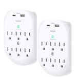 2 Pack Multi Plug Outlet Adapter, Surge Protector Outlet with 6 Wall Outlets 2 USB Wall Charger (1 USB C Port), Wall Outlet Extender, Multiple Outlet Wall Plug Splitter for Home Office Dorm Room