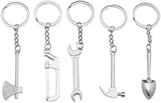 eMagTech 5Pcs Simulation Tool Keychain Simulation Wrench Key Rings Metal Shovel Keyrings Alloy Decorative Keychains for Women Men Silver